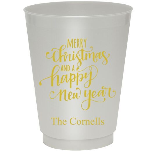 Hand Lettered Merry Christmas and Happy New Year Colored Shatterproof Cups
