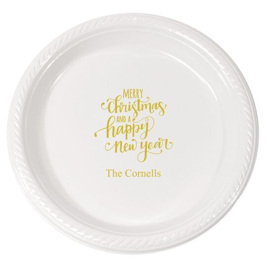 Hand Lettered Merry Christmas and Happy New Year Plastic Plates