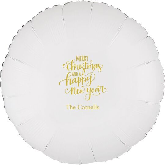 Hand Lettered Merry Christmas and Happy New Year Mylar Balloons