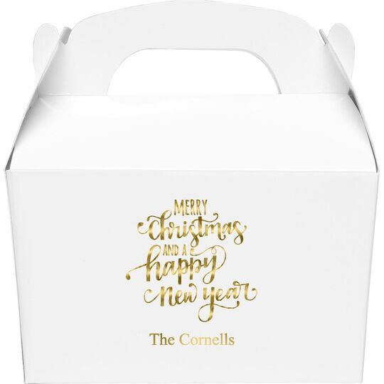 Hand Lettered Merry Christmas and Happy New Year Gable Favor Boxes