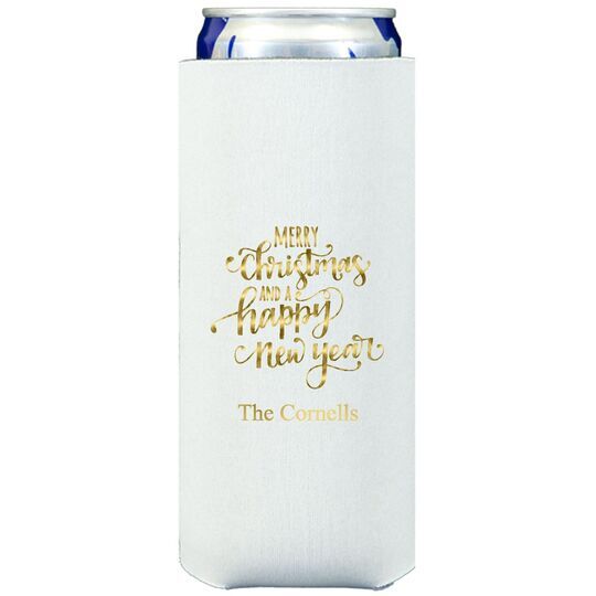Hand Lettered Merry Christmas and Happy New Year Collapsible Slim Huggers