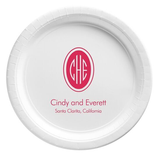 Outline Shaped Oval Monogram with Text Paper Plates