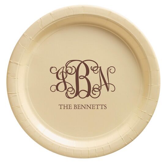 Vine Monogram with Text Paper Plates