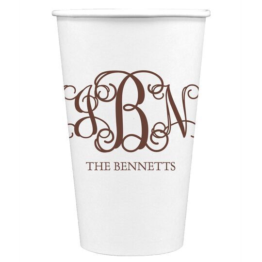 Vine Monogram with Text Paper Coffee Cups