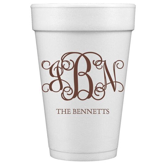 Vine Monogram with Text Styrofoam Cups