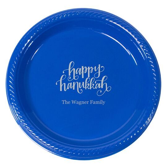 Hand Lettered Happy Hanukkah Plastic Plates