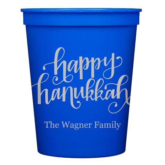 Hand Lettered Happy Hanukkah Stadium Cups