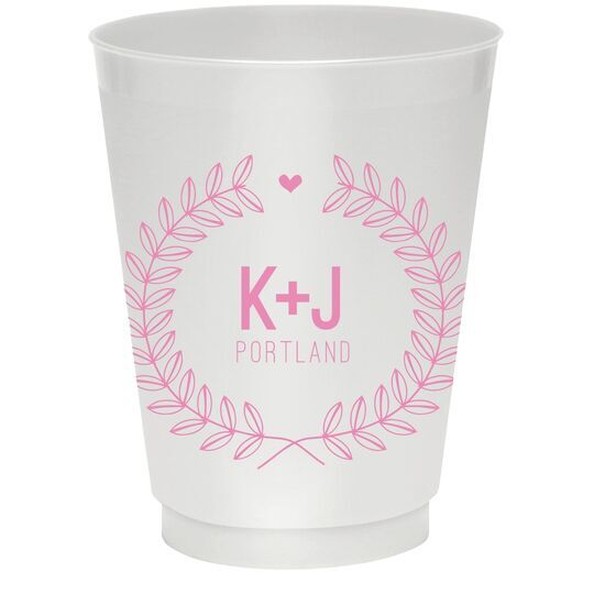 Laurel Wreath with Heart and Initials Colored Shatterproof Cups