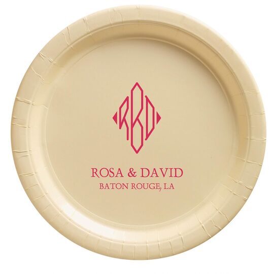 Shaped Diamond Monogram with Text Paper Plates