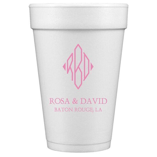 Shaped Diamond Monogram with Text Styrofoam Cups