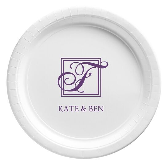 Pick Your Single Initial Monogram with Text Paper Plates