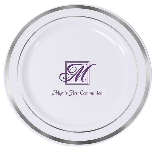 Pick Your Single Initial Monogram with Text Premium Banded Plastic Plates