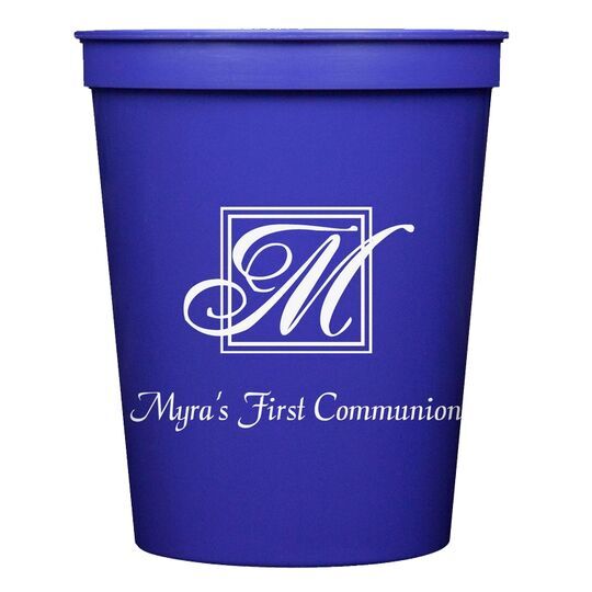 Pick Your Single Initial Monogram with Text Stadium Cups