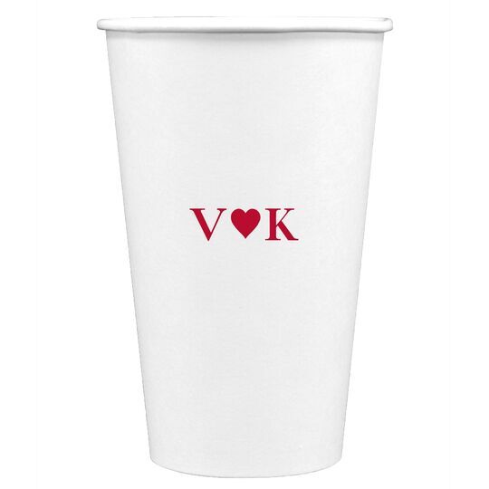 2 Initials Plus Heart Paper Coffee Cups
