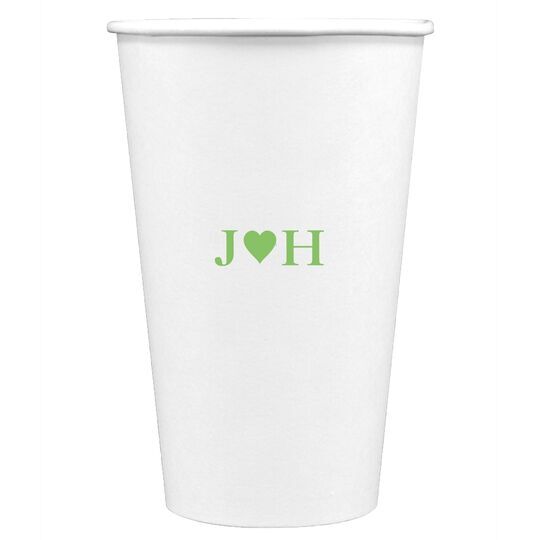 2 Initials Plus Heart Paper Coffee Cups