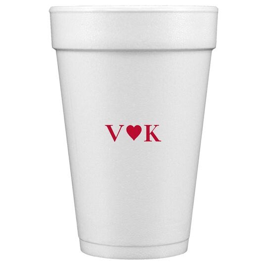 2 Initials Plus Heart Styrofoam Cups