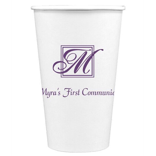 Pick Your Single Initial Monogram with Text Paper Coffee Cups