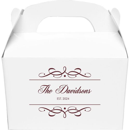 Royal Flourish Framed Names and Text Gable Favor Boxes