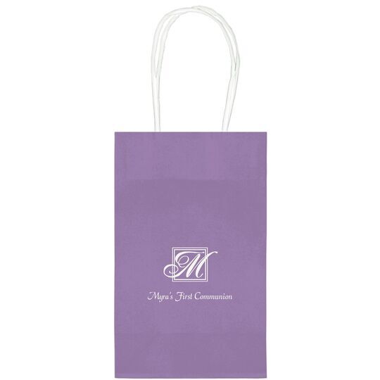 Pick Your Single Initial Monogram with Text Medium Twisted Handled Bags