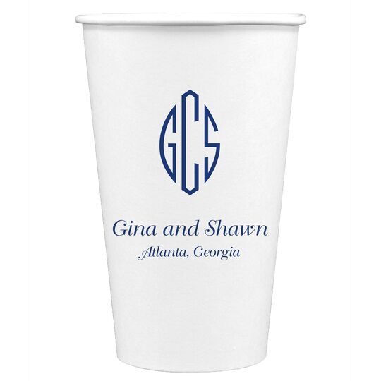 Shaped Oval Monogram with Text Paper Coffee Cups