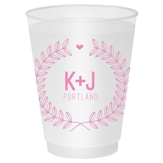Laurel Wreath with Heart and Initials Shatterproof Cups