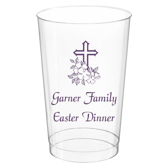 Floral Cross Clear Plastic Cups