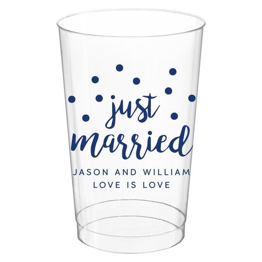 Confetti Dots Just Married Clear Plastic Cups
