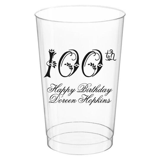 Elegant 100th Scroll Clear Plastic Cups