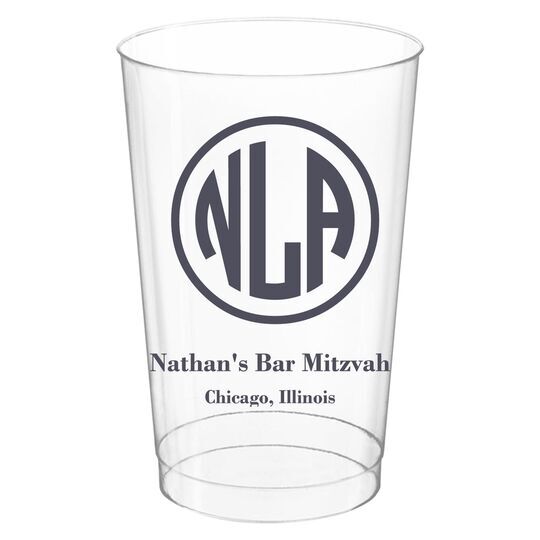 Framed Rounded Monogram with Text Clear Plastic Cups
