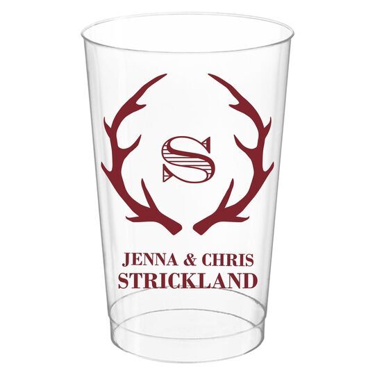Large Initial Antlers Clear Plastic Cups