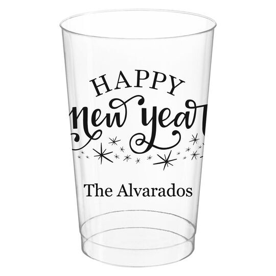 Hand Lettered Sparkle Happy New Year Clear Plastic Cups