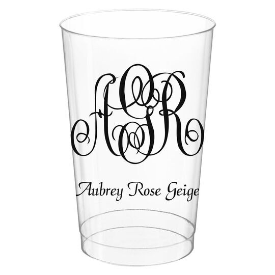 Large Script Monogram with Text Clear Plastic Cups