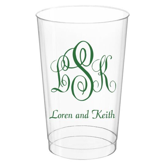 Script Monogram with Small Initials plus Text Clear Plastic Cups