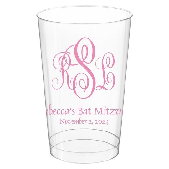 Script Monogram with Small Initials plus Text Clear Plastic Cups