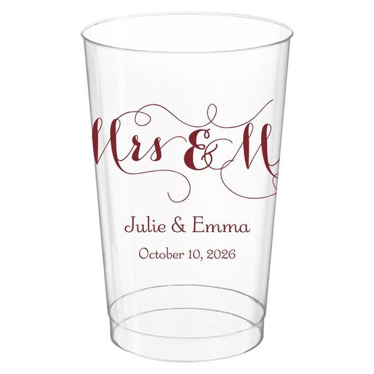 Scroll Mrs & Mrs Clear Plastic Cups