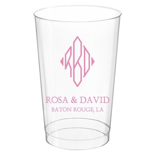 Shaped Diamond Monogram with Text Clear Plastic Cups