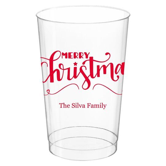 Hand Lettered Merry Christmas Scroll Clear Plastic Cups