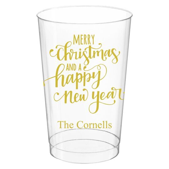 Hand Lettered Merry Christmas and Happy New Year Clear Plastic Cups