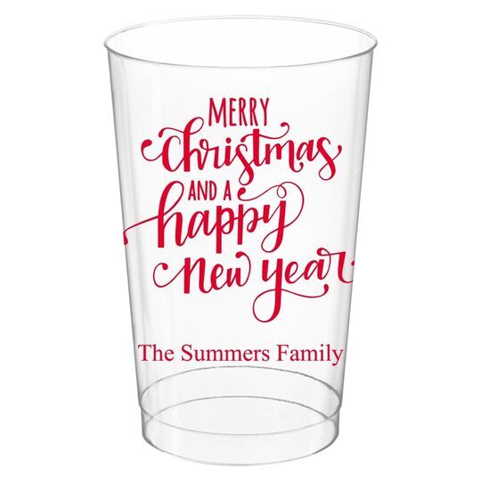 Hand Lettered Merry Christmas Scroll Clear Plastic Cups