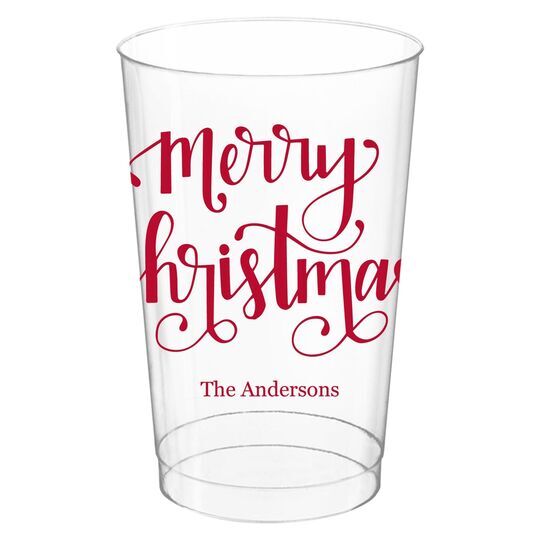 Hand Lettered Merry Christmas Clear Plastic Cups