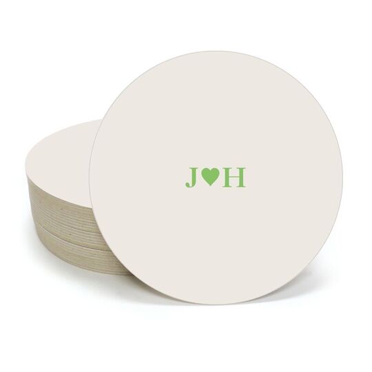 2 Initials Plus Heart Round Coasters