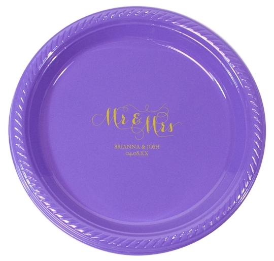 Scroll Mr & Mrs Plastic Plates