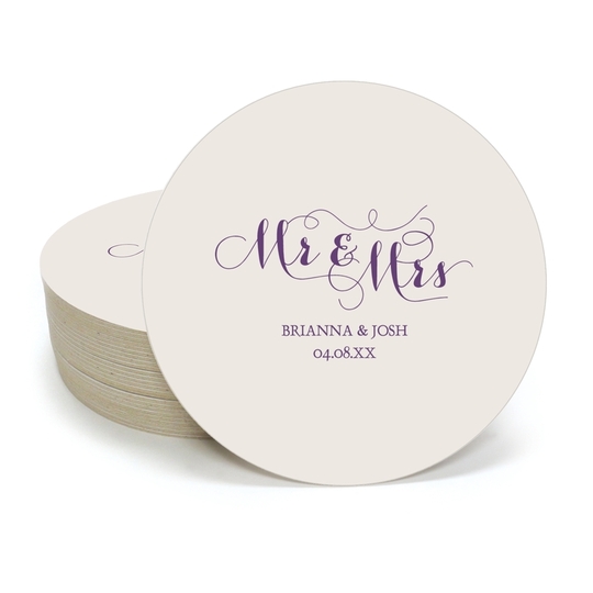 Scroll Mr & Mrs Round Coasters