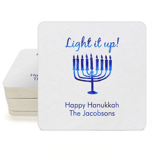 Light It Up Menorah Square Coasters