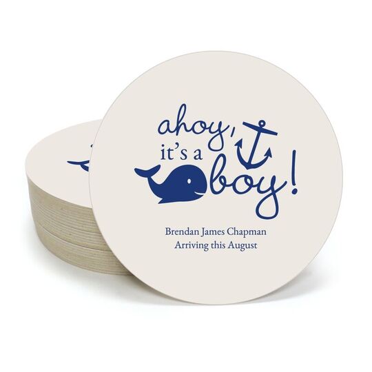 Ahoy It's A Boy Round Coasters