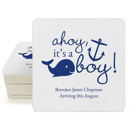 Ahoy It's A Boy Square Coasters