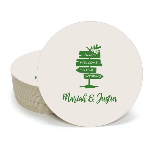 Aloha Welcome To Our Wedding Round Coasters