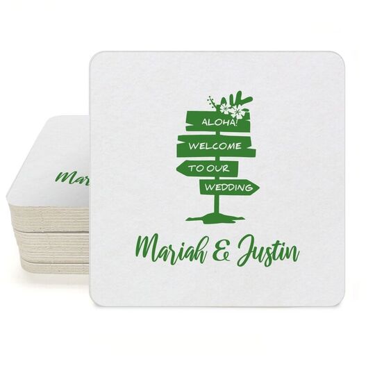 Aloha Welcome To Our Wedding Square Coasters