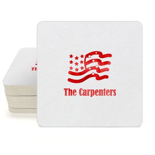 American Flag Square Coasters