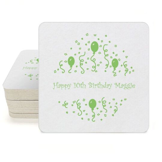 Balloons and Streamers Square Coasters